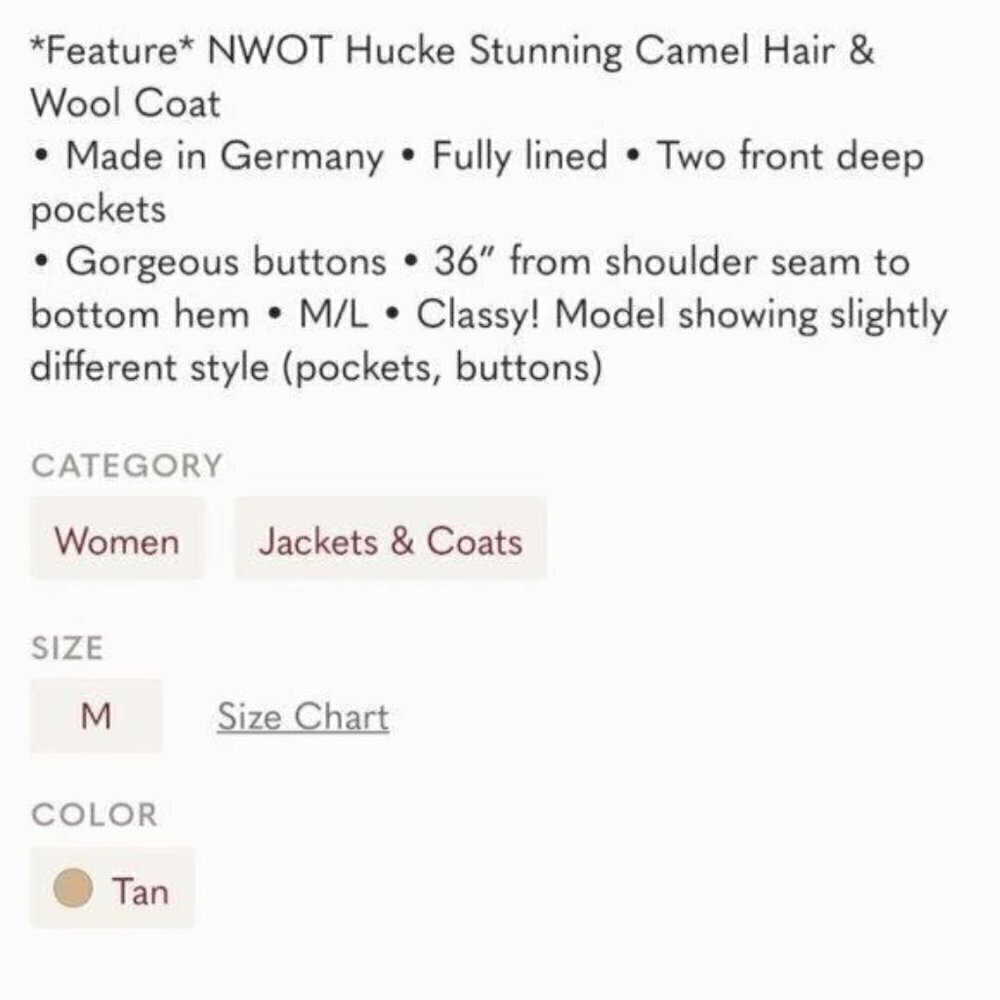 HUCKE WOOL AND CAMEL  BLAZER M/L - Picture 10 of 10